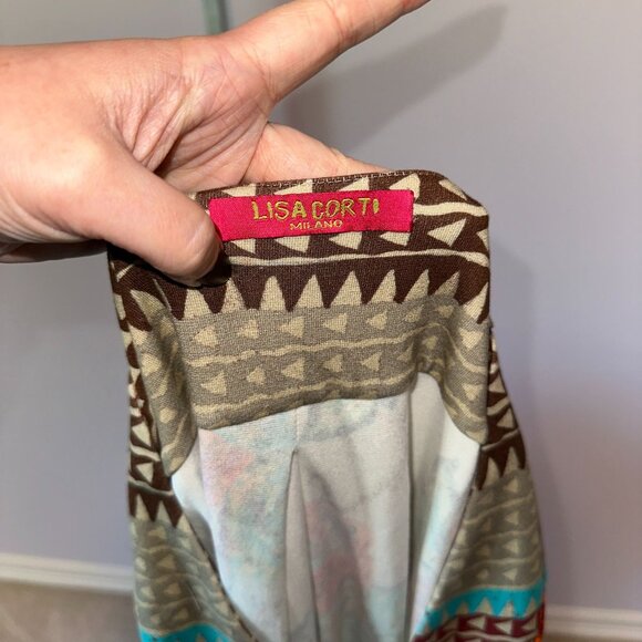 Lisa Corti Dress Rose Floral Long Sleeve Size Medium Brown V-Neck Viscose - Picture 5 of 6